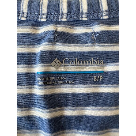 Columbia V-Neck Blue White Striped Cap Sleeve T-Shirt Size Small - Picture 7 of 7